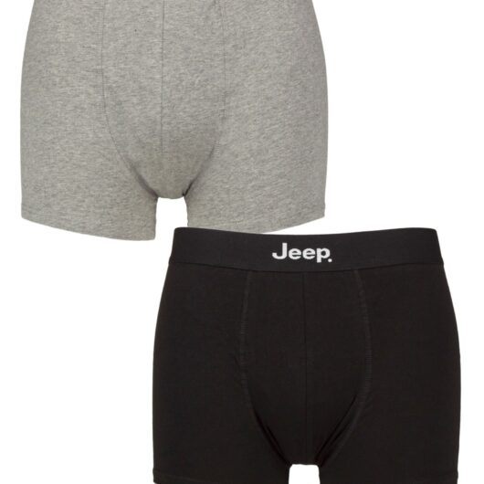 2 Pack Black / Grey Marl Cotton Plain Fitted Hipster Trunks Men's Extra Large - Jeep
