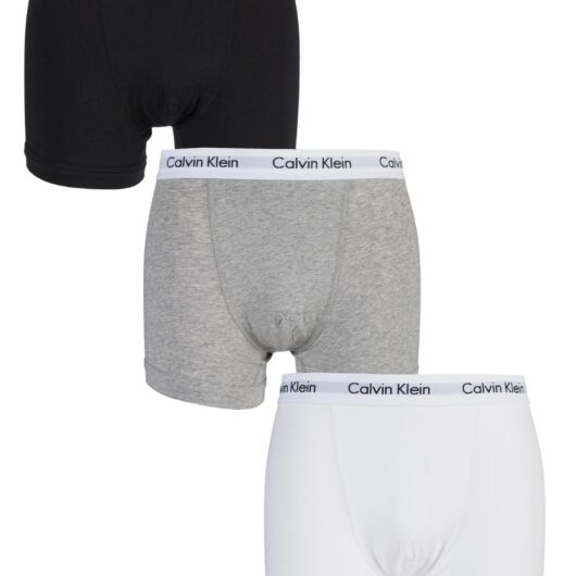 3 Pack Black / White / Grey Cotton Stretch Trunks Men's Small - Calvin Klein