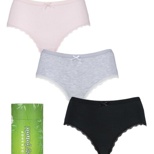 3 Pair Black / Grey / Pink Bamboo Low Rise Shorties Ladies 10 Ladies - Lazy Panda