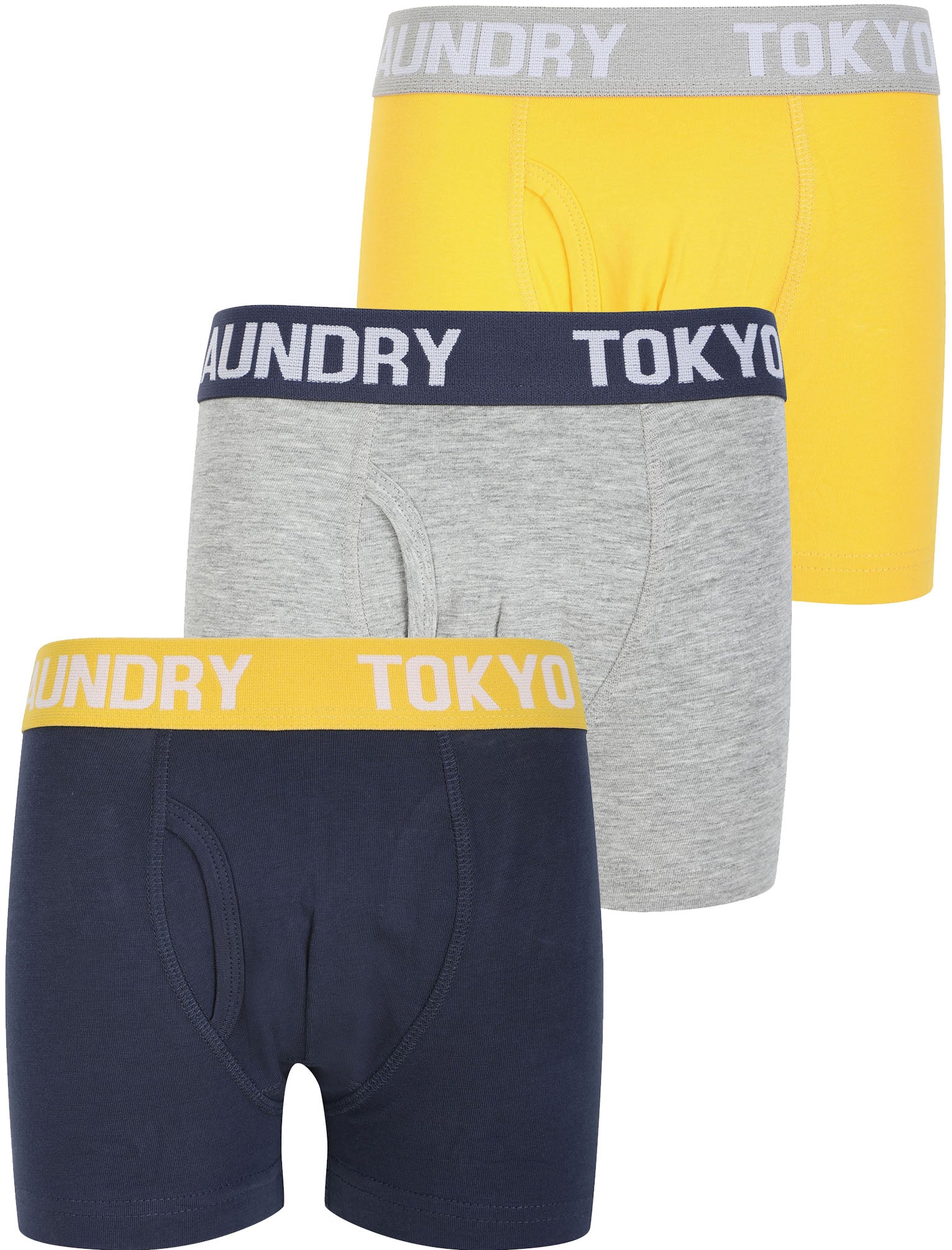 Boys Underwear Boys (6-13yr) Henson (3 Pack) Boxer Shorts Set in Mood Indigo / Solar Yellow / Grey Marl / 6-7 Years - Tokyo Laundry