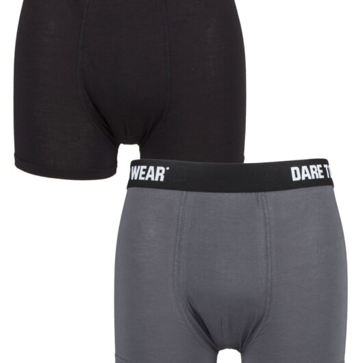 Mens 2 Pack SOCKSHOP Dare To Wear Bamboo Trunks Black / Grey Small