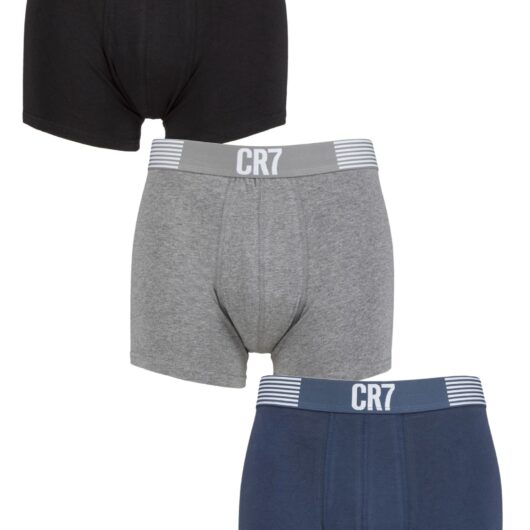 Mens 3 Pack CR7 Cotton Trunks Black/Blue/Grey XX Large