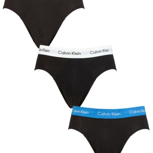Mens 3 Pack Calvin Klein Cotton Stretch Hip Briefs Grey Heather / White / Palace Blue M