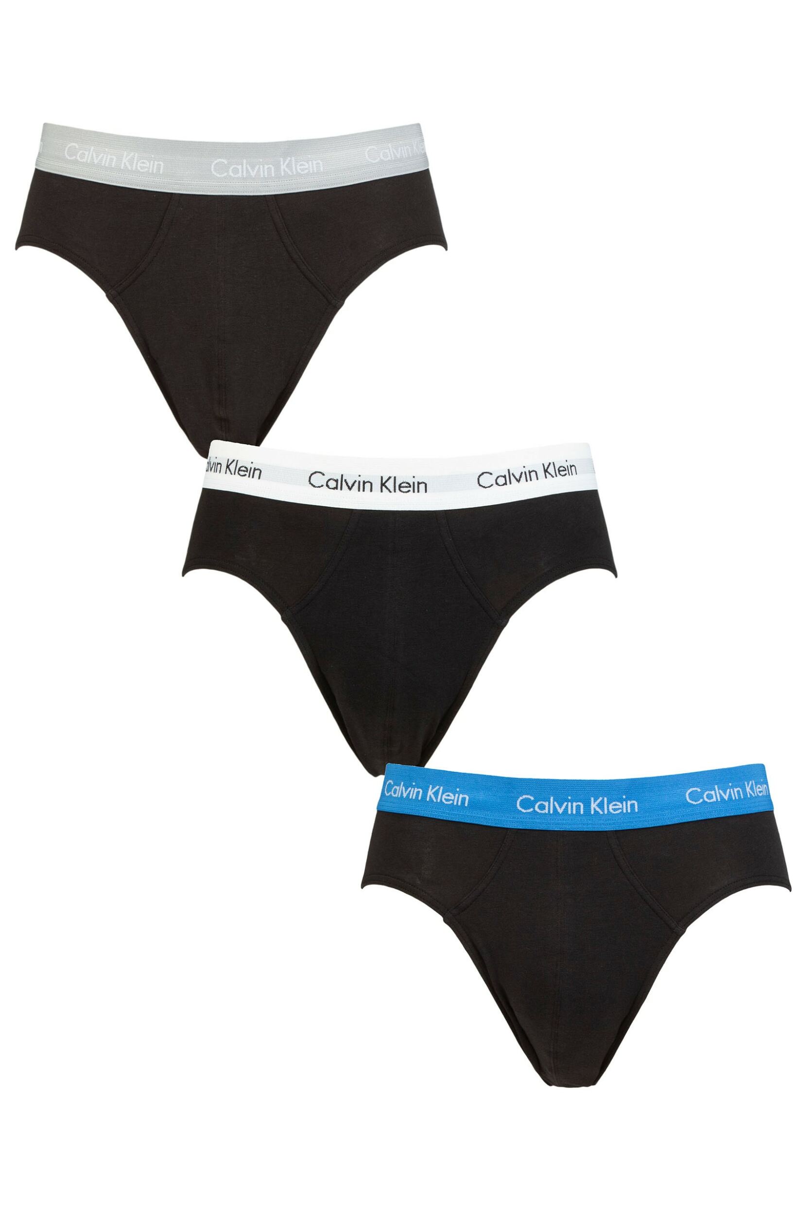 Mens 3 Pack Calvin Klein Cotton Stretch Hip Briefs Grey Heather / White / Palace Blue M