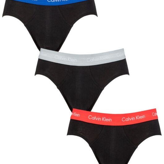 Mens 3 Pack Calvin Klein Cotton Stretch Hip Briefs Royalty / Grey / Exotic Coral XL