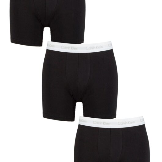 Mens 3 Pack Calvin Klein Cotton Stretch Longer Leg Trunks Black / Grey XXXXL