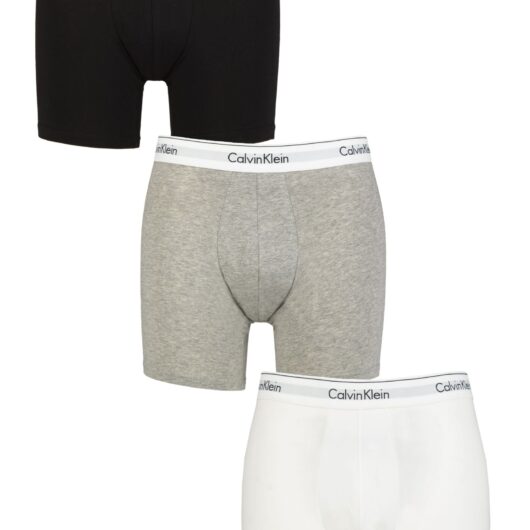 Mens 3 Pack Calvin Klein Cotton Stretch Longer Leg Trunks Black / White / Grey Heather M