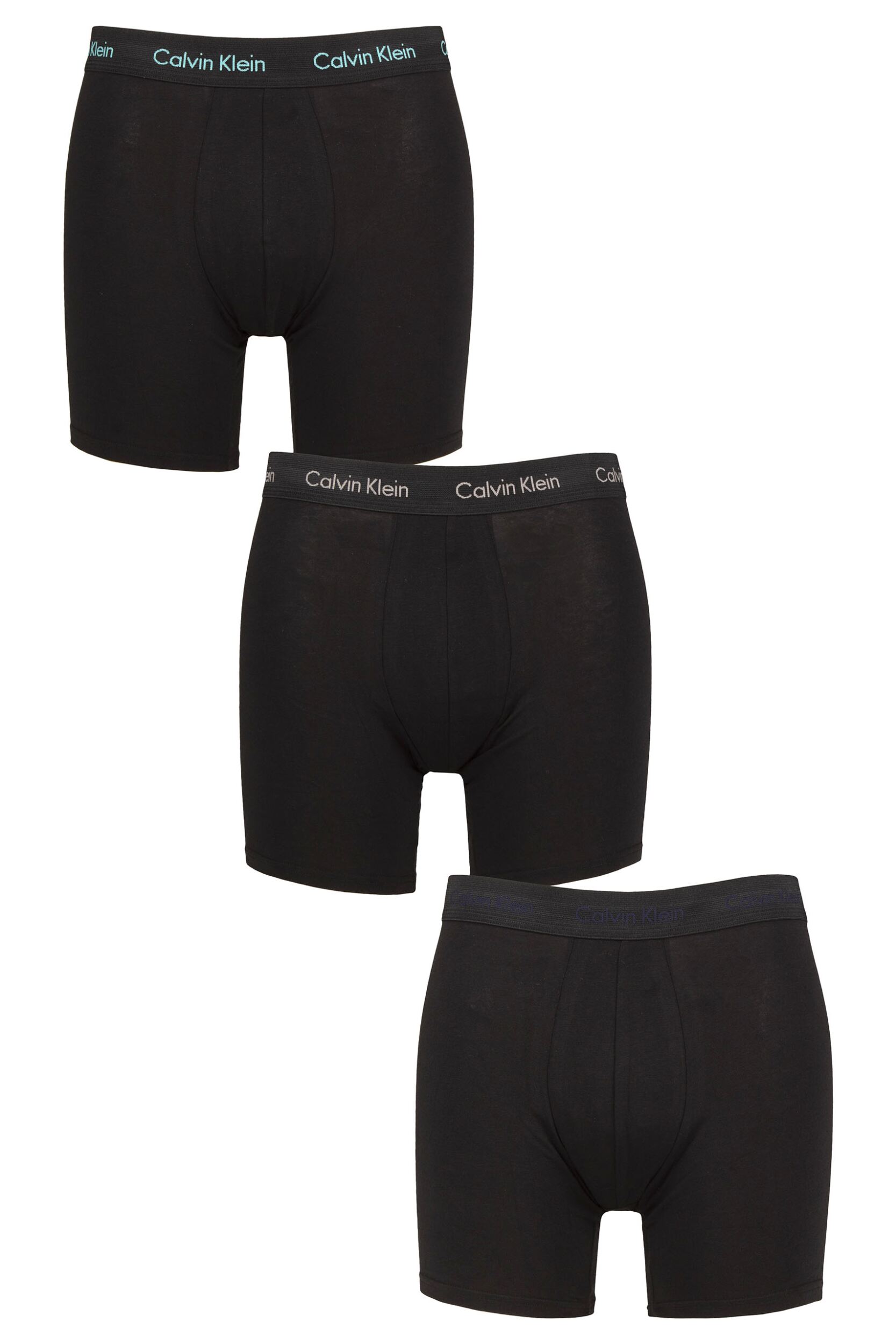 Mens 3 Pack Calvin Klein Cotton Stretch Longer Leg Trunks Cool Water / Grey Sand S