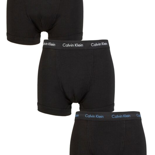 Mens 3 Pack Calvin Klein Cotton Stretch Trunks Grey Heather / White / Palace Blue XS