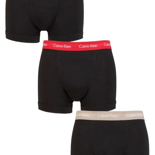 Mens 3 Pack Calvin Klein Cotton Stretch Trunks Plum / Berry / Grey L