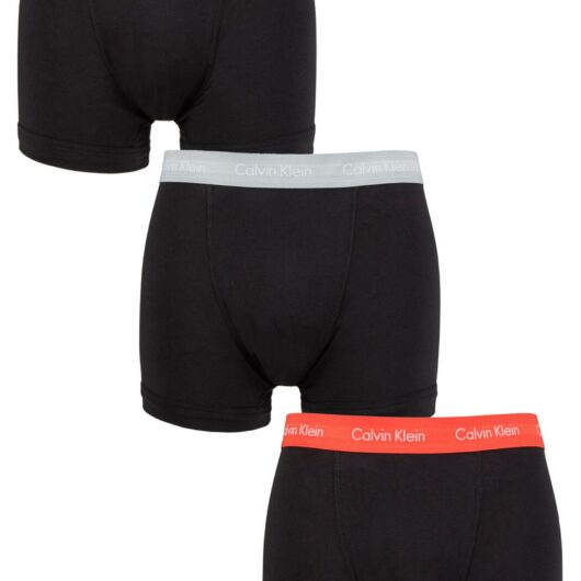 Mens 3 Pack Calvin Klein Cotton Stretch Trunks Royalty / Grey / Exotic Coral XS