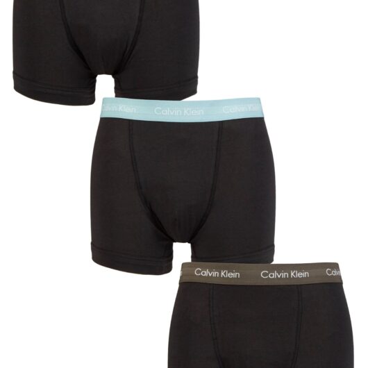 Mens 3 Pack Calvin Klein Cotton Stretch Trunks Sleek Grey / Tourmaline / Olive XL