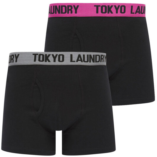 Mens Underwear Marthem (2 Pack) Boxer Shorts Set in Raspberry Rose / Mid Grey Marl / S - Tokyo Laundry