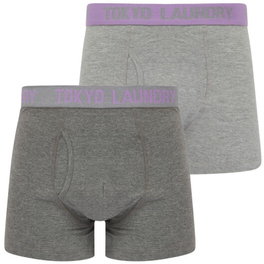 Mens Underwear Tonsley 2 (2 Pack) Boxer Shorts Set in Viola Lilac / Light Grey Marl / S - Tokyo Laundry