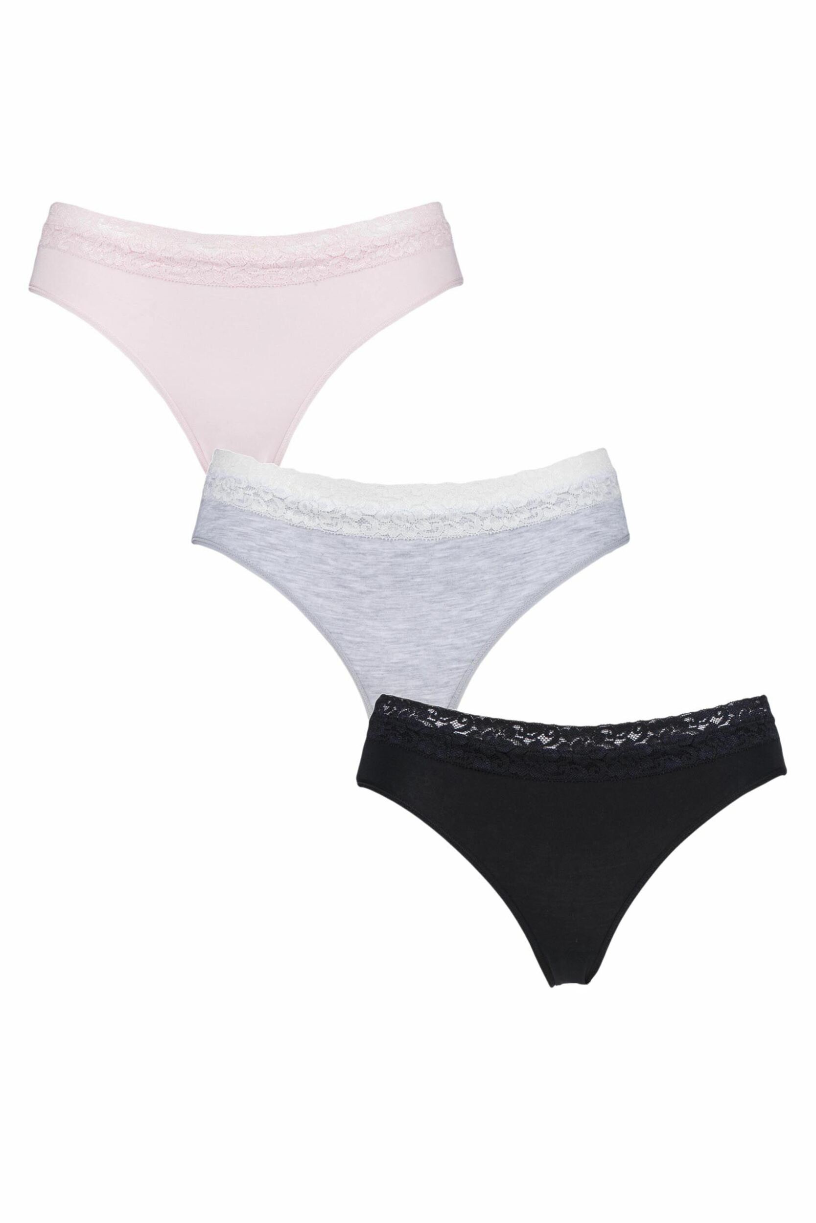 Women's 3 Pair SOCKSHOP Lazy Panda Bamboo Briefs Black / Grey / Pink UK 8