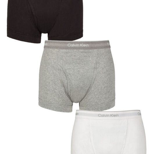 Mens 3 Pack Calvin Klein 100% Cotton Trunks Black / Grey Heather / White XL