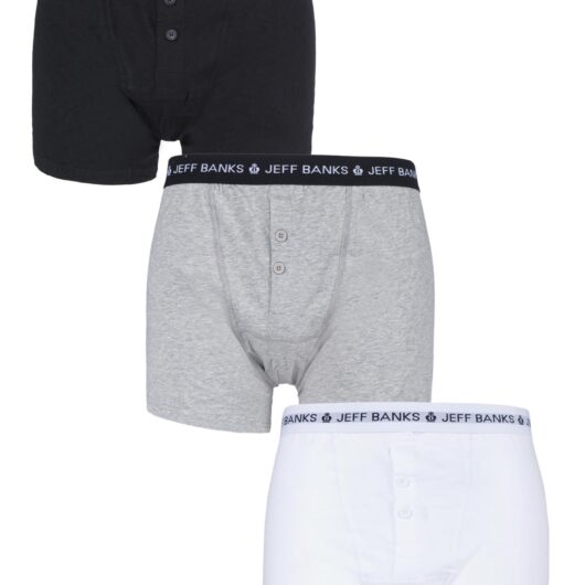3 Pack Black / White / Grey Marlow Buttoned Boxer Shorts Men's Small - Jeff Banks