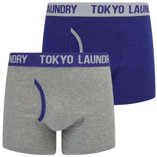 Mens Underwear Westhorpe 2 (2 Pack) Boxer Shorts Set in Light Grey Marl / Spectrum Blue / S - Tokyo Laundry