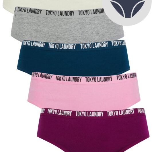 Womens Underwear Zara 14 (5 Pack) Assorted Stretch Cotton Briefs in Magenta Purple / Lilac Sachet / Gibraltar Sea / Light Grey Marl / Snow White / XS - Tokyo Laundry