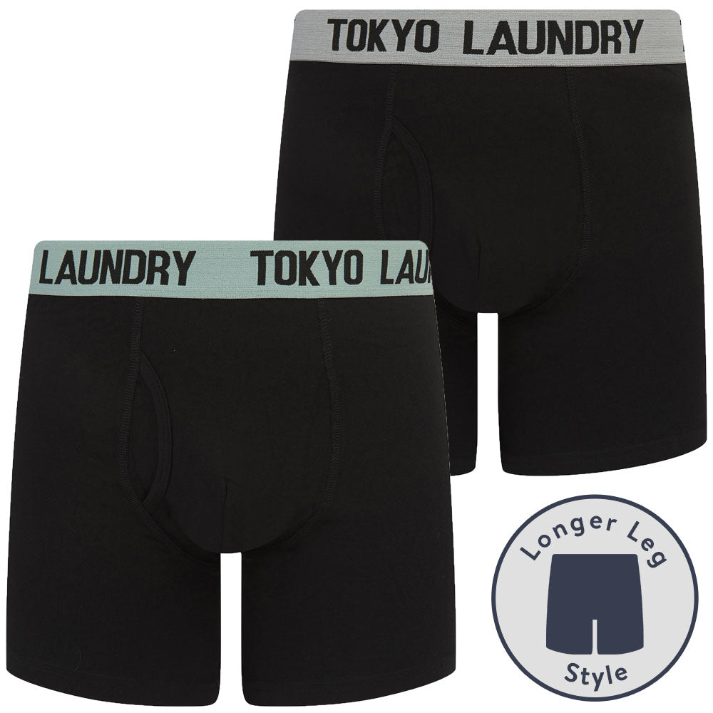 Mens Underwear Jack (2 Pack) Long Length Boxer Shorts Set in Light Grey Marl / Jadeite Green / S - Tokyo Laundry