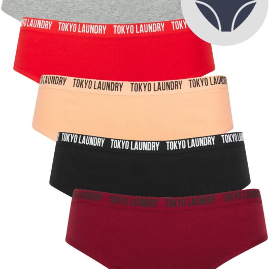 Womens Underwear Zara 11 (5 Pack) Assorted Stretch Cotton Briefs in Red Dahlia / Jet Black / Peach Nectar / Flame Scarlet / Light Grey Marl / XS - Tokyo Laundry