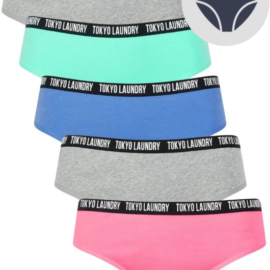 Womens Underwear Zara 7 (5 Pack) Cotton Assorted Briefs in Pink Cosmos / Light Grey Marl / Blue Bonnet / Pool Blue / XS - Tokyo Laundry