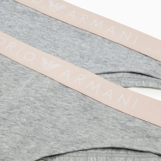 Debenhams Women's Emporio Armani Iconic Logo Band 2pack Brazilian Briefs Grey in Grey Marl | Size: XL