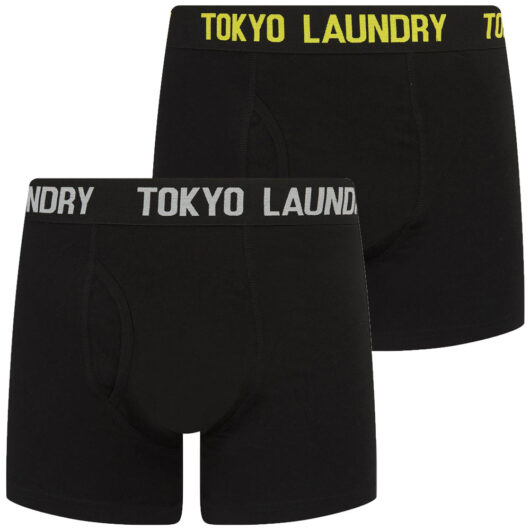 Mens Underwear Brooks (2 Pack) Boxer Shorts Set in Blazing Yellow / Light Grey Marl / S - Tokyo Laundry