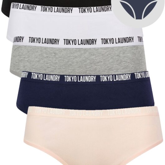 Womens Underwear Zara 16 (5 Pack) Assorted Stretch Cotton Briefs in Rosewater / Peacoat Blue / Light Grey Marl / Bright White / Jet Black / XS - Tokyo Laundry