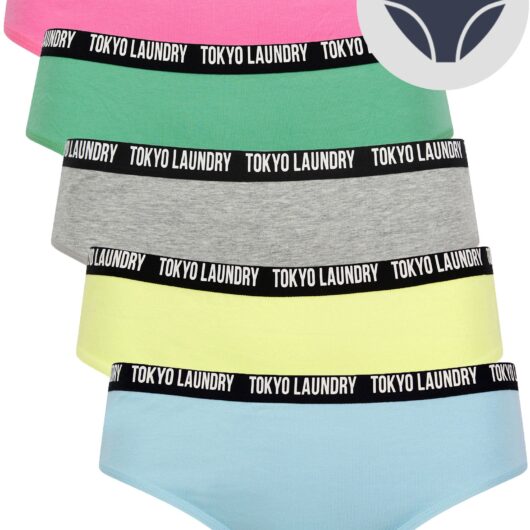 Womens Underwear Zara 18 (5 Pack) Assorted Stretch Cotton Briefs in Angel Falls Blue / Charlock / Light Grey Marl / Crème De Menthe / Rosebloom / XS - Tokyo Laundry