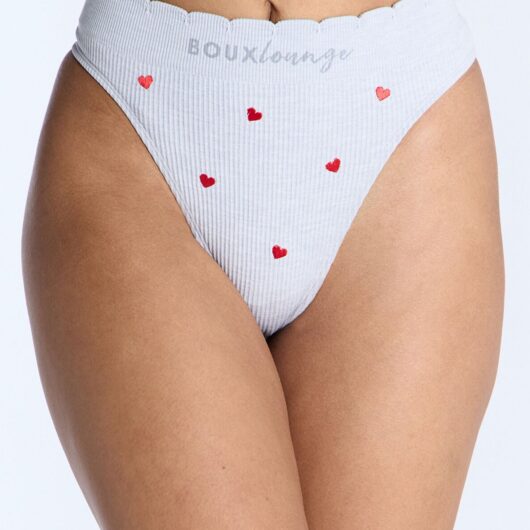 Boux Avenue Ribbed seamless heart embroidered thong - Grey Marl Mix - XS